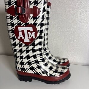 A&M university Checkered Rain Boots with Heart Logo